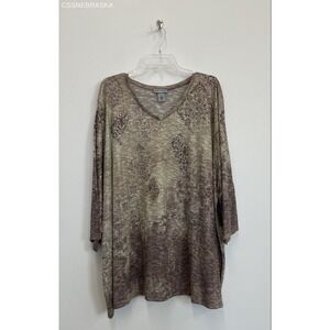 Catherines Tan Women's Plus Size V Neck Top - Size 5X